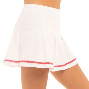 Lucky In Love 13” Micro Tuck Pleat White Pink Mesh Mid Rise Tennis Skirt Skort M
